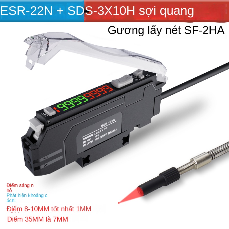 Cảm biến quang sợi điểm sáng 1mm – Bộ khuếch đại quang sợi thông minh, phản xạ khuếch tán, công tắc quang tốc độ cao - ESR-22N+SDS-3X10H+SF-5HA