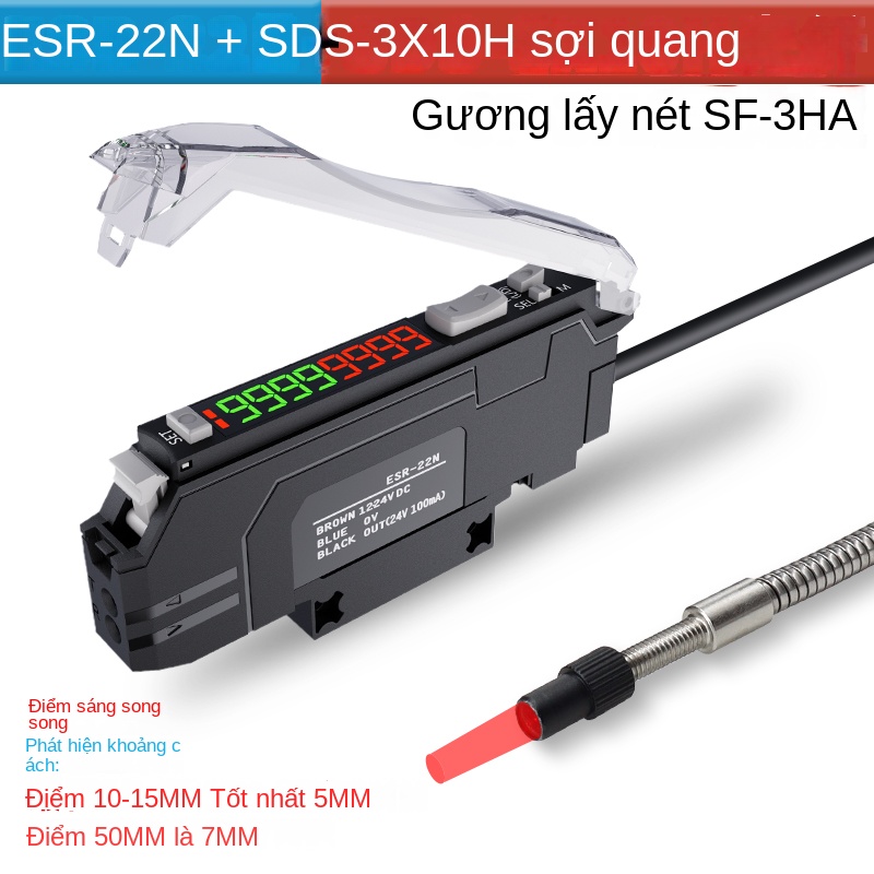 Cảm biến quang sợi điểm sáng 1mm – Bộ khuếch đại quang sợi thông minh, phản xạ khuếch tán, công tắc quang tốc độ cao - ESR-22P – Bộ khuếch đại quang sợi riêng lẻ, ngõ ra PNP