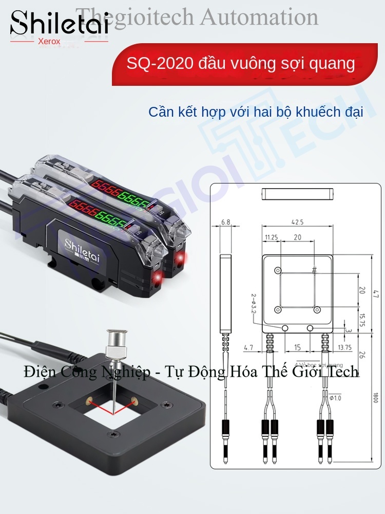 Cảm biến sợi quang định vị Xuer Tai chuyên dùng cho máy bơm keo, định vị kim và cửa sổ, độ chính xác 0.01mm, định vị 3 trục - Bộ khuếch đại ESR-22P ×2 kết hợp cảm biến SQ-3030 PNP