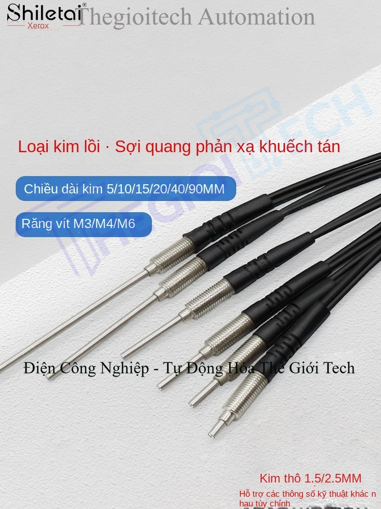 Cảm biến sợi quang phản xạ khuếch tán Xuer Tai M3/M4/M6, đầu dò sợi quang, bộ khuếch đại, kim nhô, hành trình 5–90mm, tùy chỉnh - Cảm biến M4 đối xạ, đầu nhọn, dây 1 mét