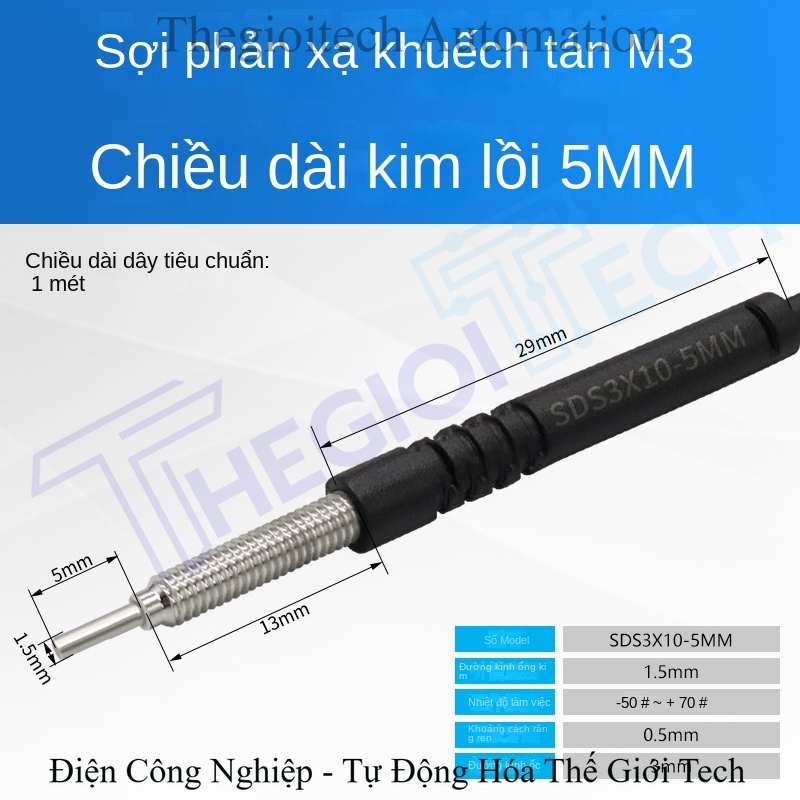Cảm biến sợi quang phản xạ khuếch tán Xuer Tai M3/M4/M6, đầu dò sợi quang, bộ khuếch đại, kim nhô, hành trình 5–90mm, tùy chỉnh - Cảm biến M6 phản xạ tán xạ, đầu nhọn dài 40mm