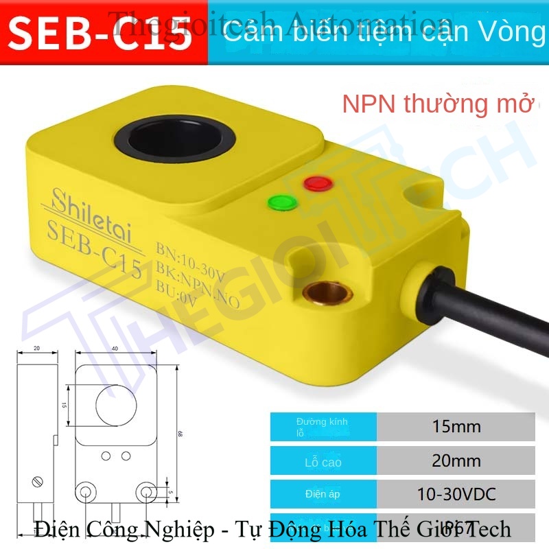 Cảm biến tiệm cận Xuer Tai vòng tròn, tốc độ cao, phát hiện kim loại, lò xo và vật rơi - Cảm biến SEB-C06 lỗ 6mm, NPN thường mở