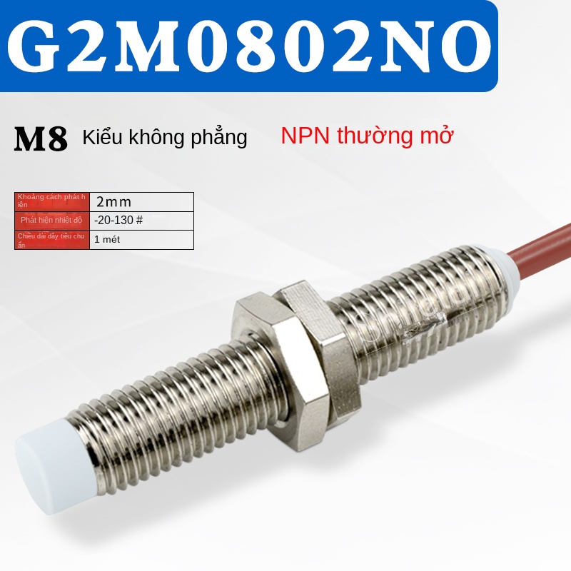 Cảm biến tiệm cận chịu nhiệt độ cao 130°C, chống nước, chuẩn M8/M12/M18, dùng trong nhà máy thép, chất lượng cao, đủ model - Cảm biến tiệm cận M12 không chìm (non-flush), khoảng cách phát hiện 4mm, PNP thường mở, chịu nhiệt 130°C, dây 1m
