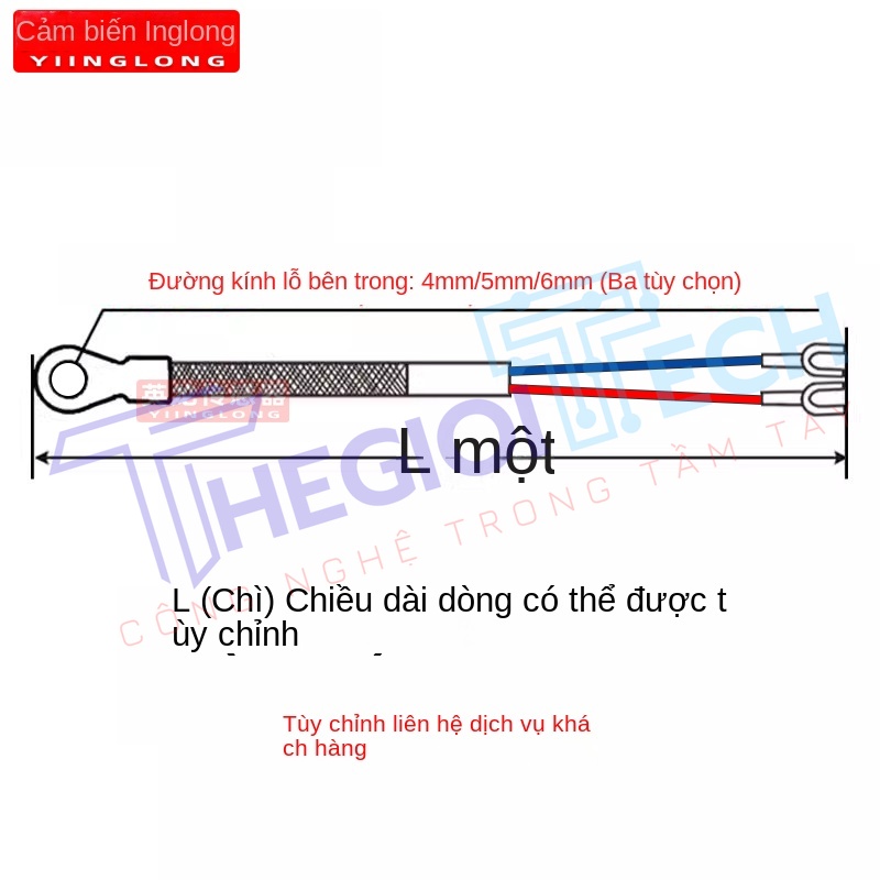 Cặp nhiệt điện K-type dạng dán, đầu dò ép lạnh mặt đầu, đường kính lỗ trong 4/5/6mm, cảm biến bề mặt tấm nhiệt - CB-K Type-Ø4MM 1m
