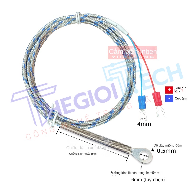 Cặp nhiệt điện K-type dạng dán, đầu dò ép lạnh mặt đầu, đường kính lỗ trong 4/5/6mm, cảm biến bề mặt tấm nhiệt - CB-K Type-Ø6MM 1.5m