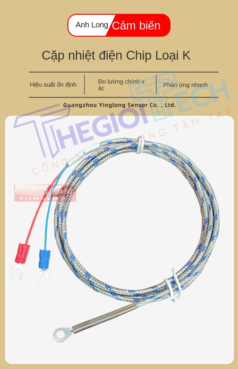 Cặp nhiệt điện K-type dạng dán, đầu dò ép lạnh mặt đầu, đường kính lỗ trong 4/5/6mm, cảm biến bề mặt tấm nhiệt - CB-K Type-Ø6MM 1m