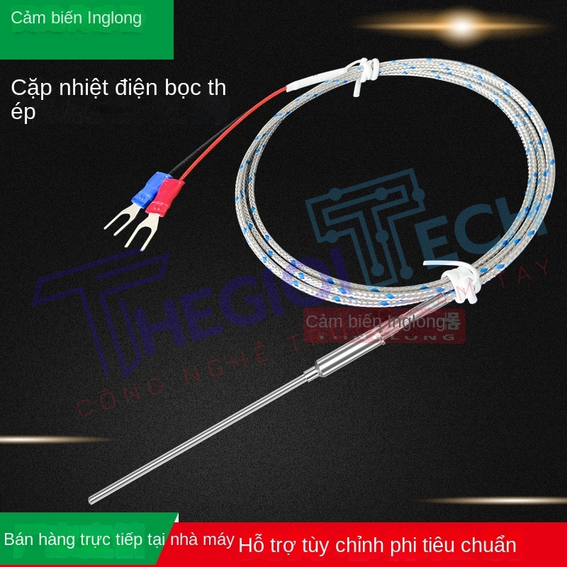 Cặp nhiệt điện bọc kim loại K-type WRNK-191, cảm biến nhiệt độ dạng que có thể uốn cong, đầu dò nhiệt độ hỗ trợ PT100/E/J/T - K-Φ4×200 1.5m