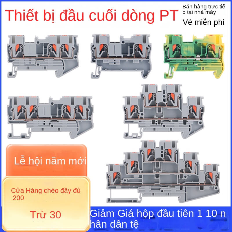 Cầu đấu PT2.5 cắm thẳng – Dạng gắn thanh DIN, đầu nối nhanh kiểu lò xo, tương thích dây 1.5–10mm², loại TWIN/PTTB2.5 QUATTRO