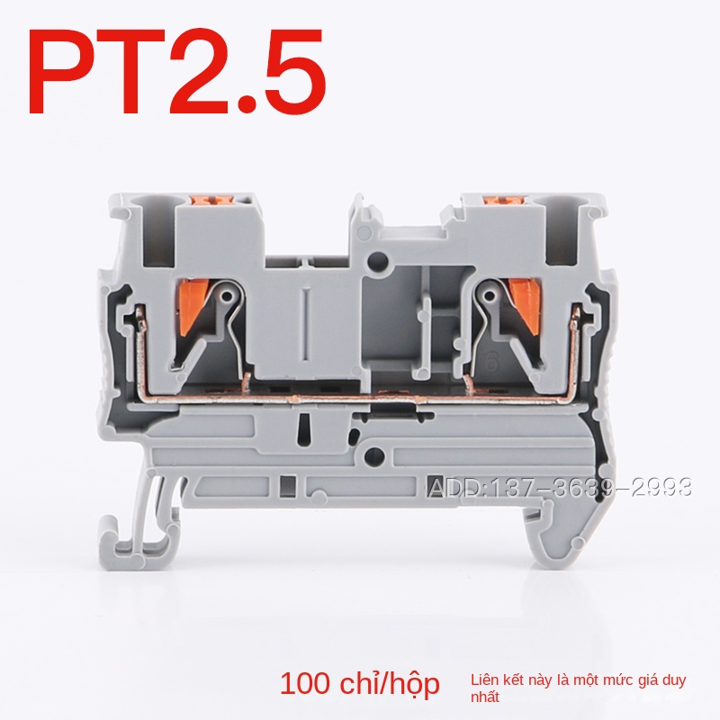Cầu đấu PT2.5 cắm thẳng – Đấu dây nhanh không cần dụng cụ, 2.5mm², dạng lò xo trên thanh DIN, chân tiếp xúc đồng đỏ - FBS2-5 (2)