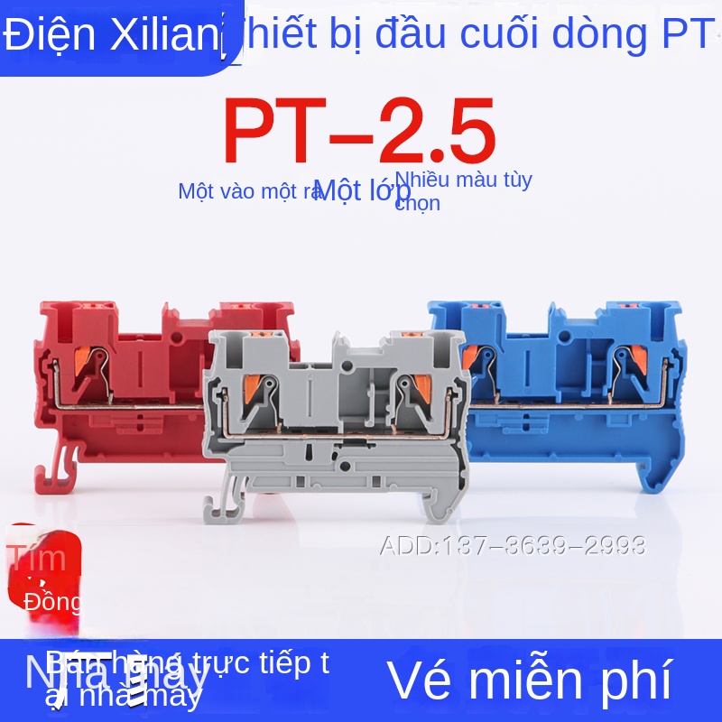 Cầu đấu PT2.5 cắm thẳng – Đấu dây nhanh không cần dụng cụ, 2.5mm², dạng lò xo trên thanh DIN, chân tiếp xúc đồng đỏ - PT2.5 – Màu đen, vật liệu đồng đỏ