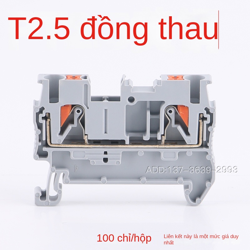 Cầu đấu PT2.5 cắm thẳng – Đấu dây nhanh không cần dụng cụ, 2.5mm², dạng lò xo trên thanh DIN, chân tiếp xúc đồng đỏ - PT2.5 – Màu đen, vật liệu đồng đỏ