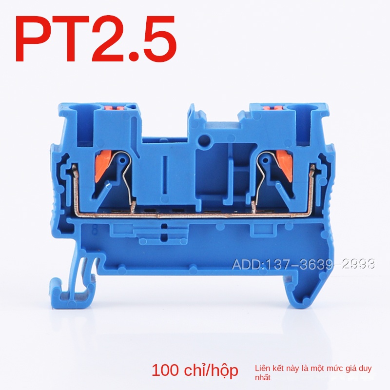 Cầu đấu PT2.5 cắm thẳng – Đấu dây nhanh không cần dụng cụ, 2.5mm², dạng lò xo trên thanh DIN, chân tiếp xúc đồng đỏ - PT2.5 – Màu đen, vật liệu đồng đỏ