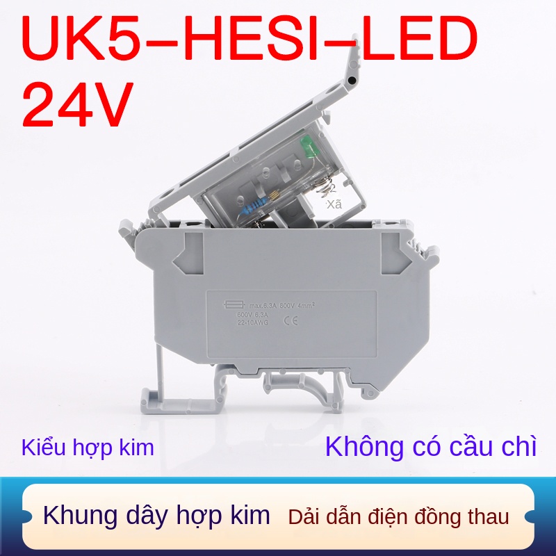 Cầu đấu cầu chì gắn DIN UK5-HESI – Dùng với cầu chì UK5RD, có đèn báo, đầu nối dây 4–10mm² - ASK1EN-LED – 1 chiếc, kèm đèn 24V