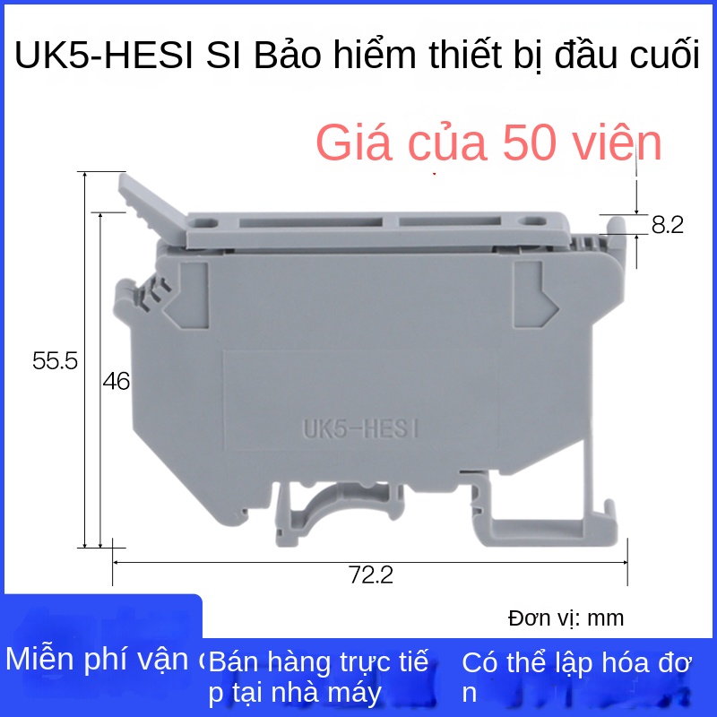 Cầu đấu cầu chì gắn DIN UK5-HESI – Dùng với cầu chì UK5RD, có đèn báo, đầu nối dây 4–10mm² - UK5-HESI – Màu xám, đèn 220V, cầu chì 6A, các dòng khác liên hệ CSKH.