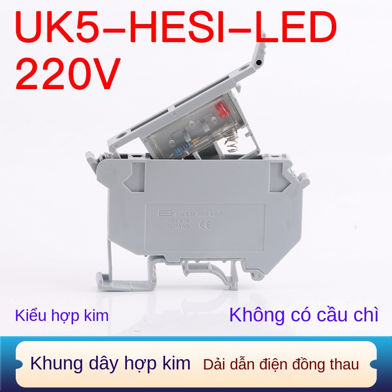 Cầu đấu cầu chì gắn DIN UK5-HESI – Dùng với cầu chì UK5RD, có đèn báo, đầu nối dây 4–10mm² - UK5-HESI – Màu xám, đèn 220V, cầu chì 6A, các dòng khác liên hệ CSKH.