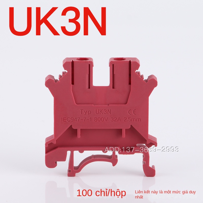 Cầu đấu điện áp gắn thanh DIN UK3N – UK-2.5N, 2.5mm², đồng nguyên chất, chống tuột vít, vỏ nhựa chống cháy - UK3N xám