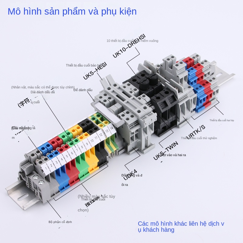 Cầu đấu gắn DIN UK2.5B – Loại hai tầng, tương thích các model UK3/5/6/10N, dùng cho điện áp – dòng điện, có loại cầu chì và tiếp địa - Đồng USLKG5