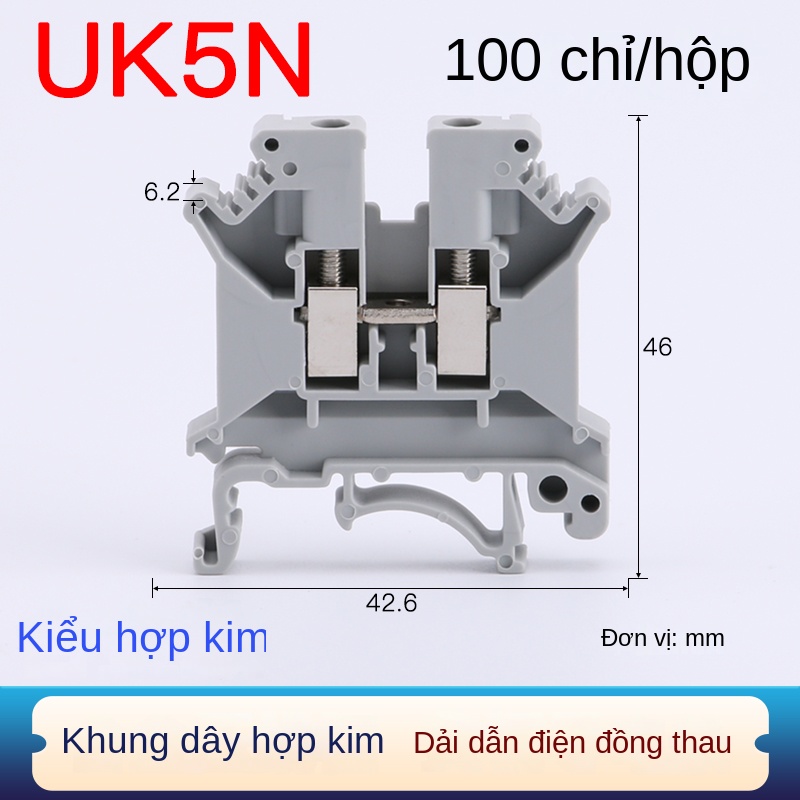 Cầu đấu gắn DIN UK2.5B – Loại hai tầng, tương thích các model UK3/5/6/10N, dùng cho điện áp – dòng điện, có loại cầu chì và tiếp địa - Đồng USLKG5