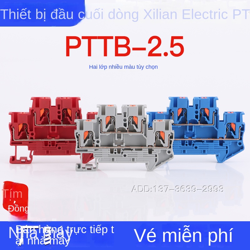 Cầu đấu hai tầng PTTB2.5 – Loại cắm thẳng, kết nối liên tầng trên–dưới (PTTB2.5-PV), đấu nối lò xo 4 lỗ, gắn DIN, không cần dụng cụ - PTTB2.5-PV xanh (1c)