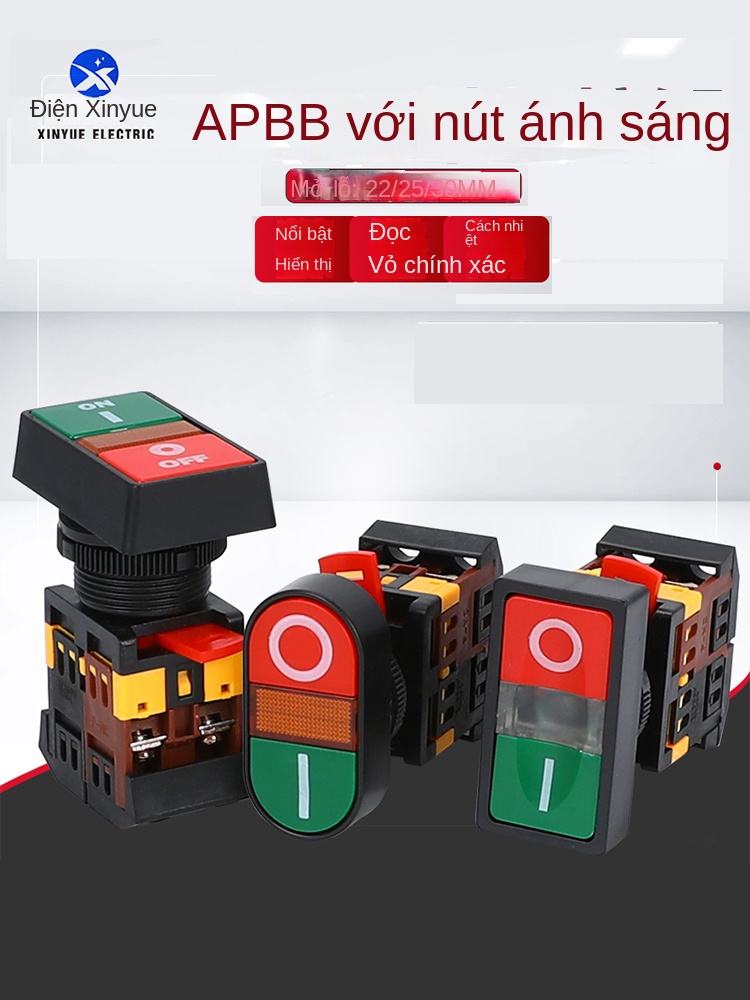 Công tắc nhấn đôi APBB-22/25N – hai nút đỏ/ xanh có đèn, kiểu reset, 2 vị trí - AC380V - APBB-22N/25