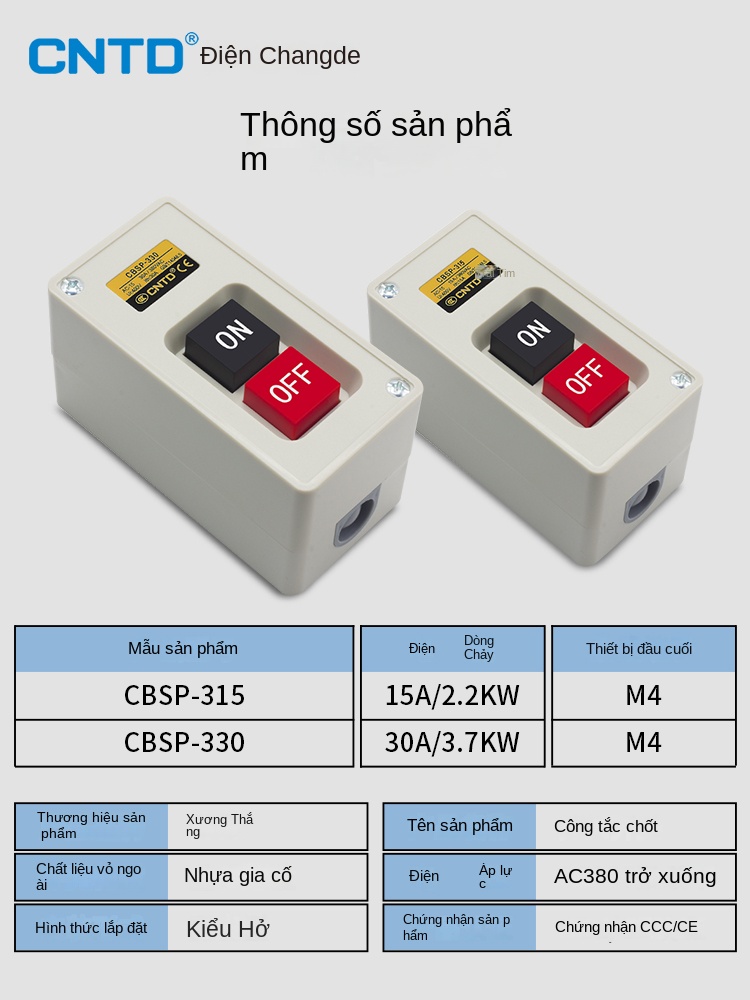 Công tắc nhấn nhả CBSN-315CPB – khởi động nguồn 220V/380V, hộp điều khiển 3 pha - CBSN-330