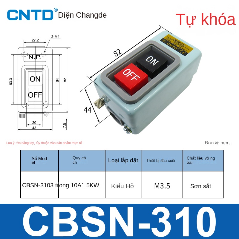 Công tắc nhấn nhả CBSN-315CPB – khởi động nguồn 220V/380V, hộp điều khiển 3 pha - CBSN-330
