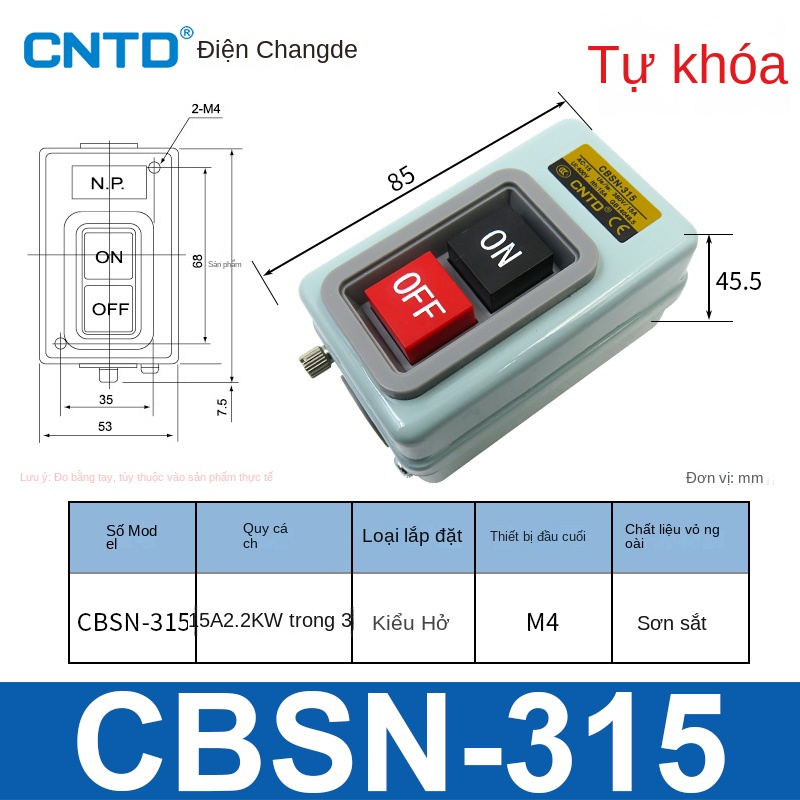 Công tắc nhấn nhả CBSN-315CPB – khởi động nguồn 220V/380V, hộp điều khiển 3 pha - CBSS-315