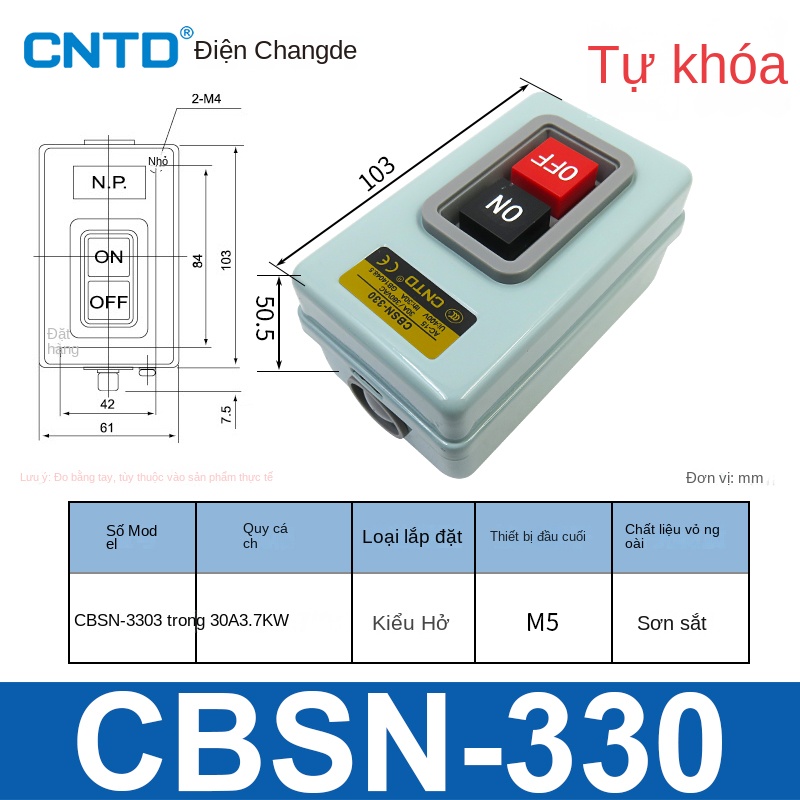 Công tắc nhấn nhả CBSN-315CPB – khởi động nguồn 220V/380V, hộp điều khiển 3 pha - CBSS-315