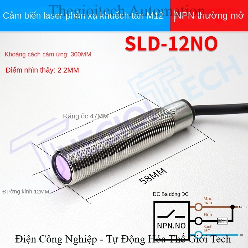 Công tắc quang điện laser Xuer Tai M12/M18, phản xạ khuếch tán, chấm sáng nhỏ, cảm biến định vị chính xác, NPN - Cảm biến SLD-12NC NPN thường đóng
