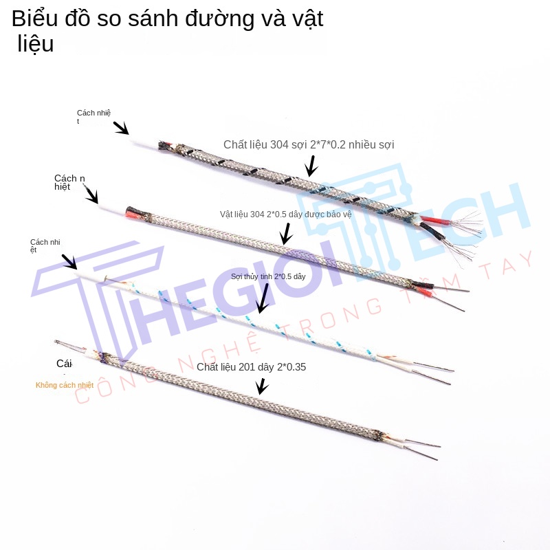 Dây nhiệt điện K loại K, dây chống nhiễu, dây cảm biến nhiệt, dây bù Pt100, KX 2×0.6 - K cao 0.6×2 100m