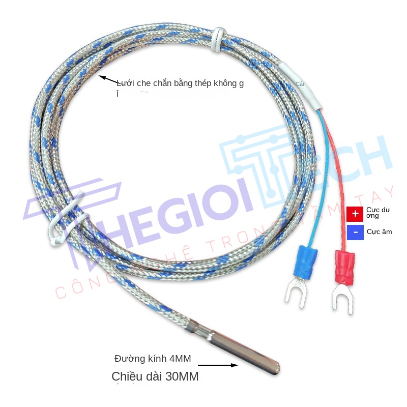 Dây nhiệt điện K loại K xuất khẩu, nhiều sợi, đầu dò inox, đầu dò chính xác kiểu cuộn xanh - K chính xác 3m