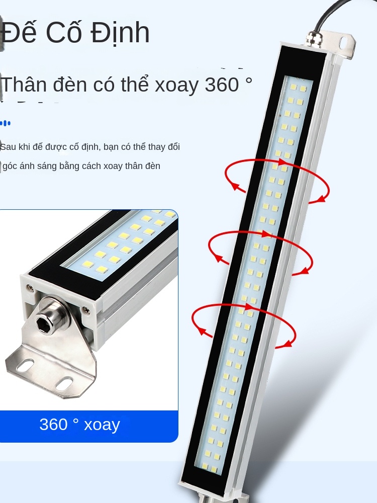 Đèn LED máy CNC chống dầu, chống nước, chống cháy nổ – 220V - Dài 220mm, nhôm hợp kim, hình vuông [110–220V]
