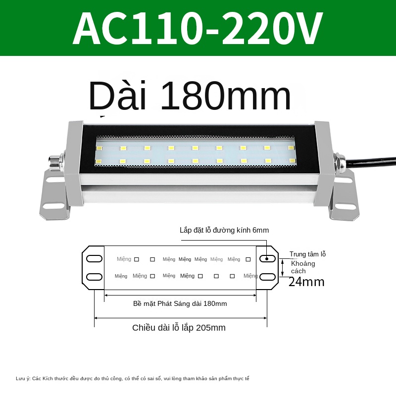 Đèn LED máy CNC chống dầu, chống nước, chống cháy nổ – 220V - Dài 800mm, nhôm hợp kim, hình vuông [24–36V]