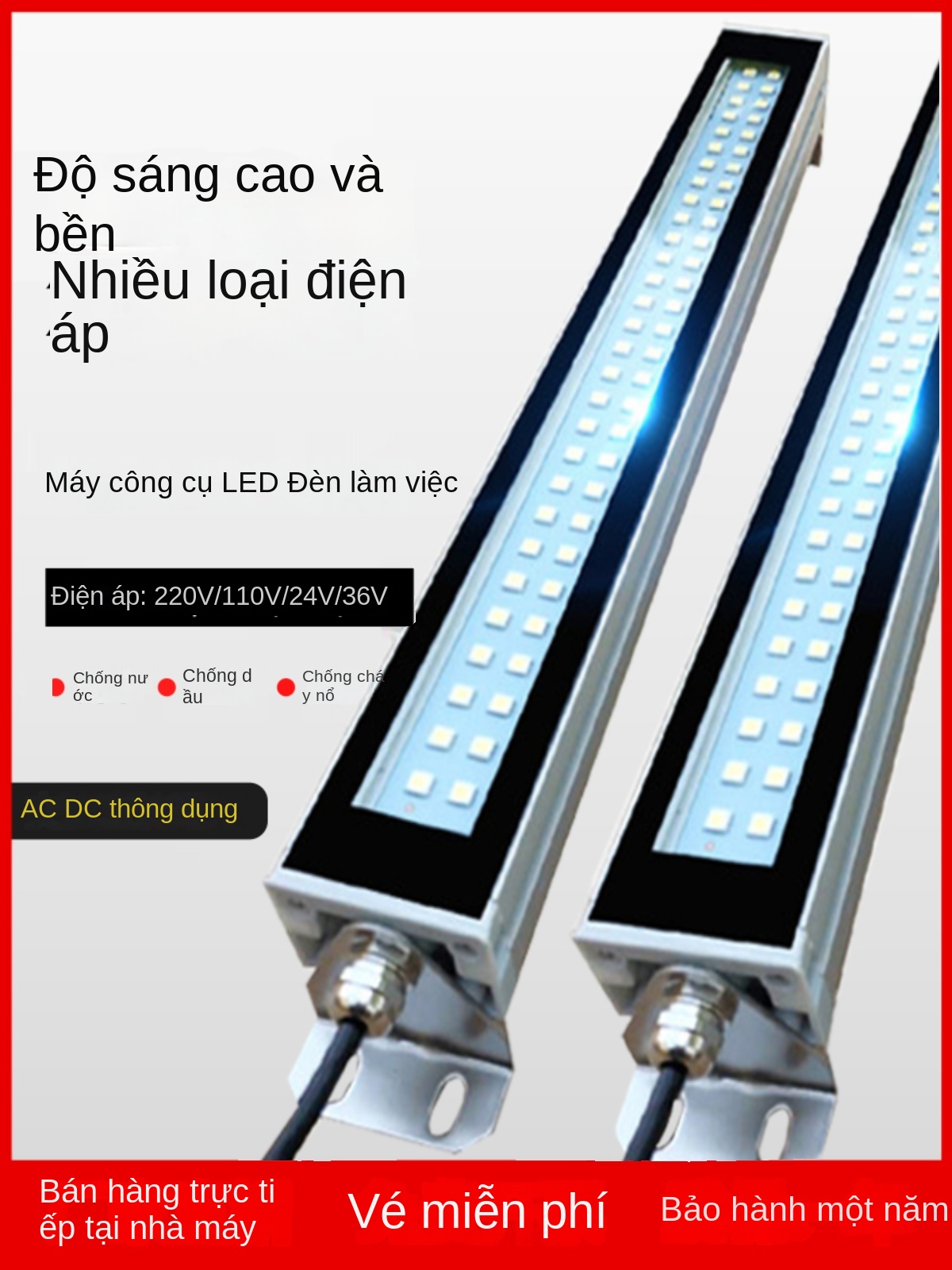 Đèn LED máy CNC chống dầu, chống nước, chống cháy nổ – 220V - Dài 950mm, nhôm hợp kim, hình vuông [24–36V]