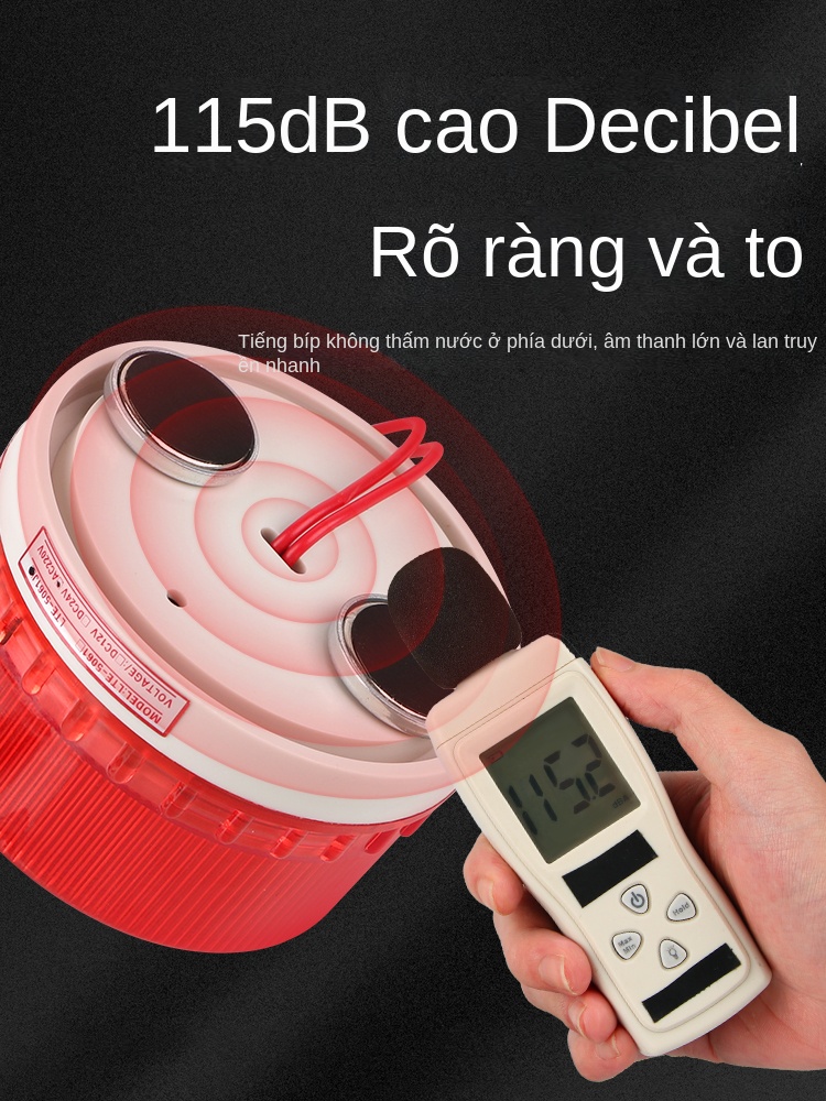 Đèn báo còi hú LTE-5061J – Loại mini, có đèn & còi, chớp nháy / sáng liên tục, đế nam châm tiện lắp đặt - Màu đỏ [24V, không tiếng ồn], loại nam châm hút