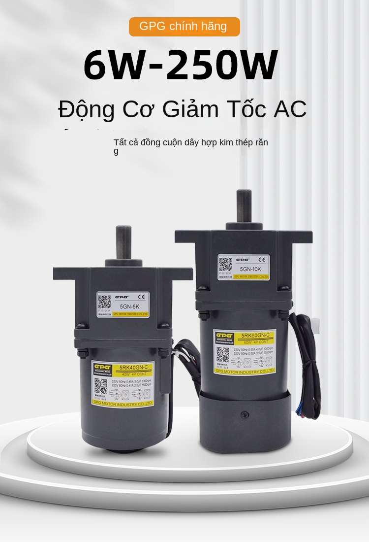 Động cơ AC giảm tốc Taibang 6W–250W, điều chỉnh tốc độ, motor bánh răng, điện áp 220V/380V, motor biến tốc - 60W (tỷ số 60-200K)