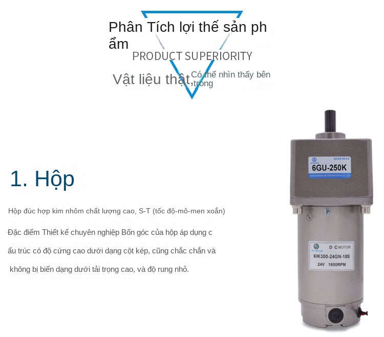 Động cơ DC giảm tốc 24V 300W, mô tơ bánh răng, mô-men xoắn lớn - 24V 240 vòng/phút
