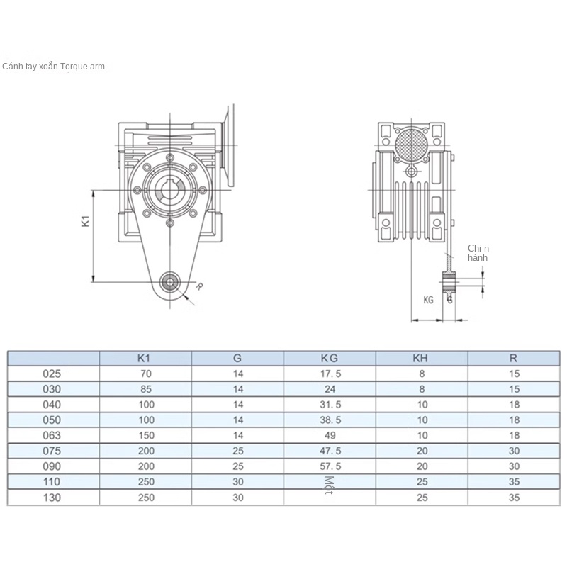 Động cơ bước 57 – RV30/40/50/63, hộp giảm tốc bánh răng, trục đơn/ kép, tương thích motor không chổi than - Cần chống mô-men RV40