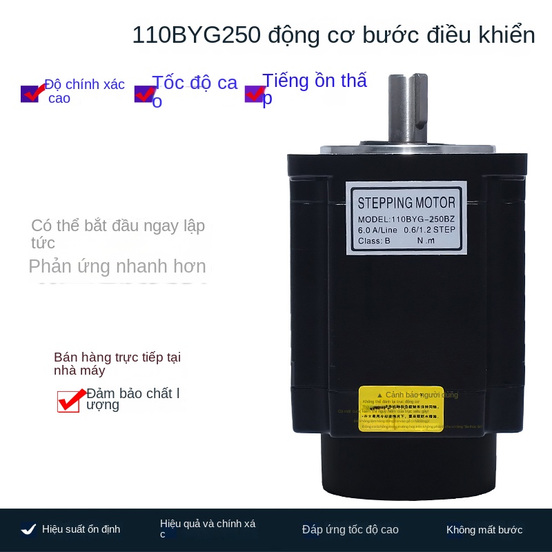 Động cơ step 2 pha 110 – 110BYG250D/C, mô-men 12/16/20 N·cm, bước 1.8° - 110BYG250C