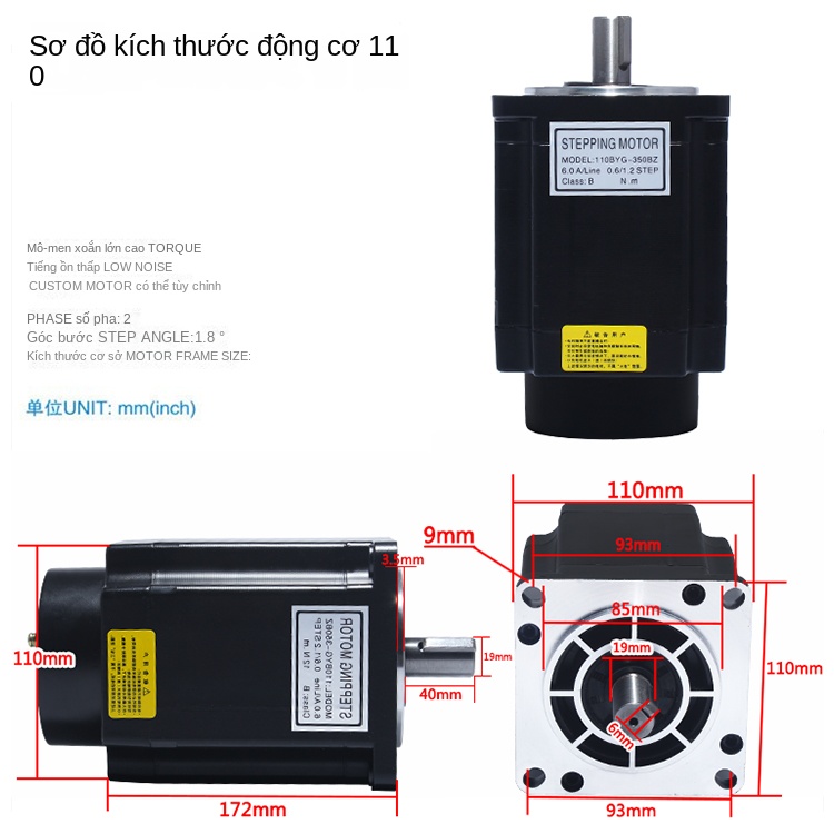 Động cơ step 2 pha 110 – 110BYG250D/C, mô-men 12/16/20 N·cm, bước 1.8° - 110BYG250C