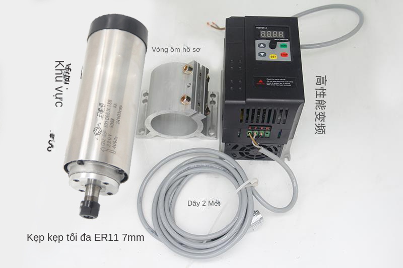Động cơ trục chính điện cho máy khắc CNC – Tốc độ cao, công suất 800W–6KW, làm mát bằng gió - Dòng 1.5kW–6 dùng vòng bi SKF, đầu kẹp ER11