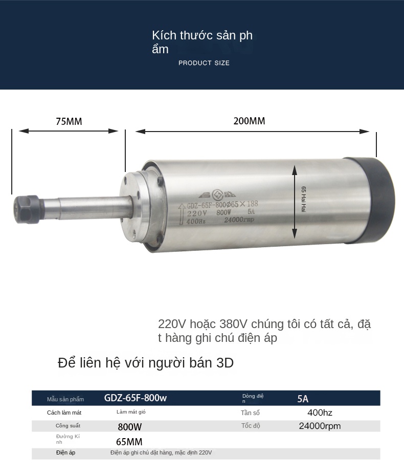 Động cơ trục chính điện cho máy khắc CNC – Tốc độ cao, công suất 800W–6KW, làm mát bằng gió - Động cơ 7.5KW vuông, có gờ