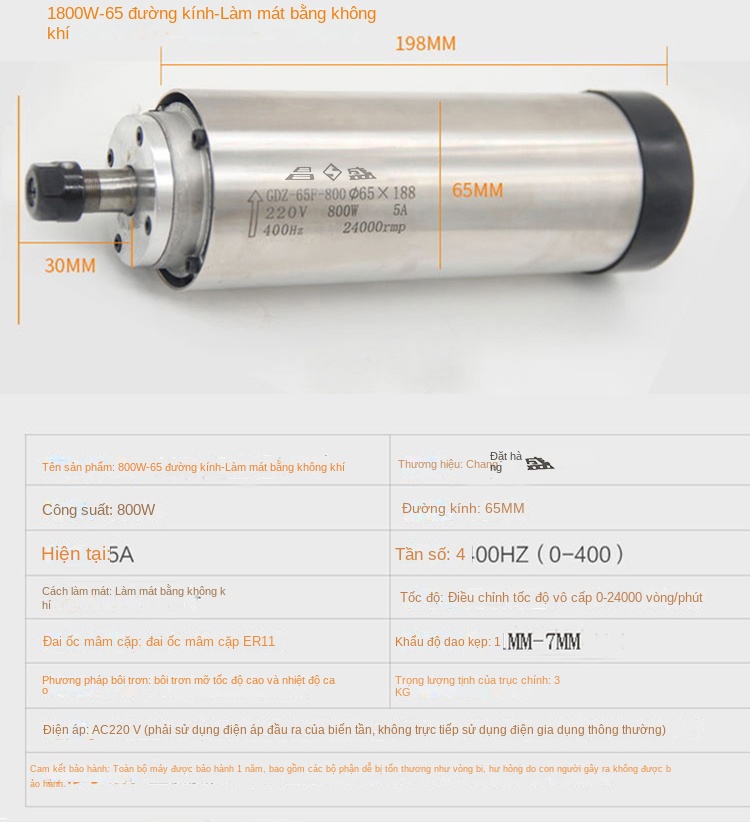 Động cơ trục chính điện cho máy khắc CNC – Tốc độ cao, công suất 800W–6KW, làm mát bằng gió - Động cơ 7.5KW vuông, có gờ