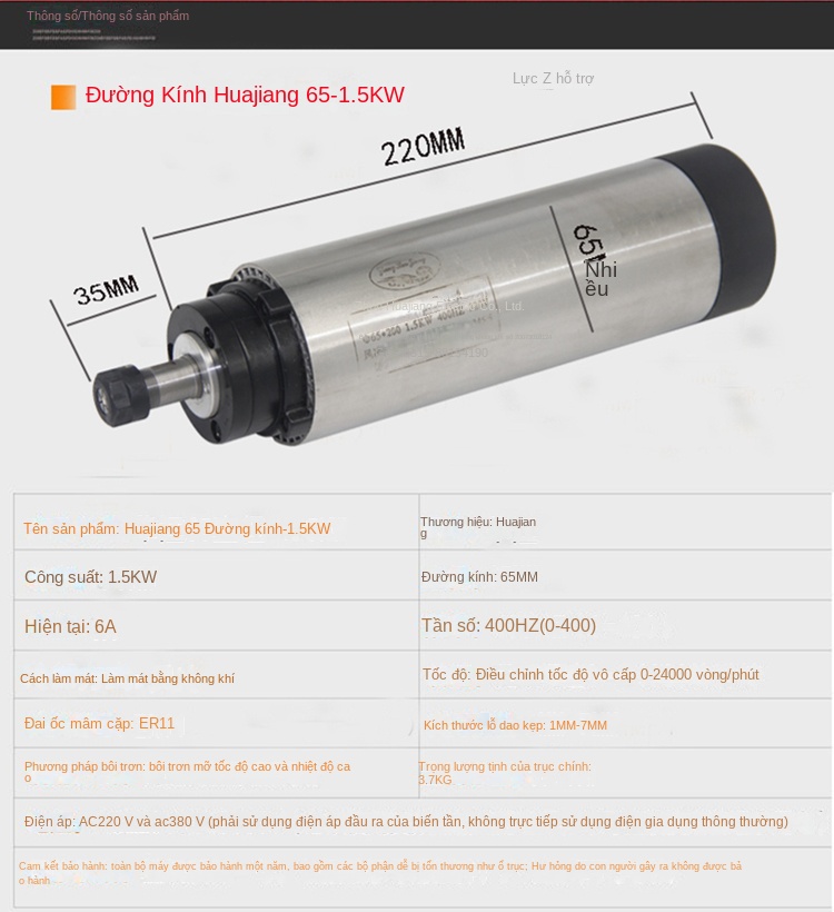 Động cơ trục chính điện cho máy khắc CNC – Tốc độ cao, công suất 800W–6KW, làm mát bằng gió - Động cơ 7.5KW vuông, có gờ