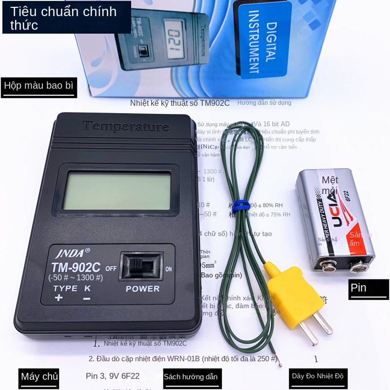 Đồng hồ nhiệt độ số TM902C – Nhiệt độ cao, đo nhanh, công nghiệp, cảm biến nhiệt điện K bề mặt - Tiêu chuẩn + đầu dò 3×150mm