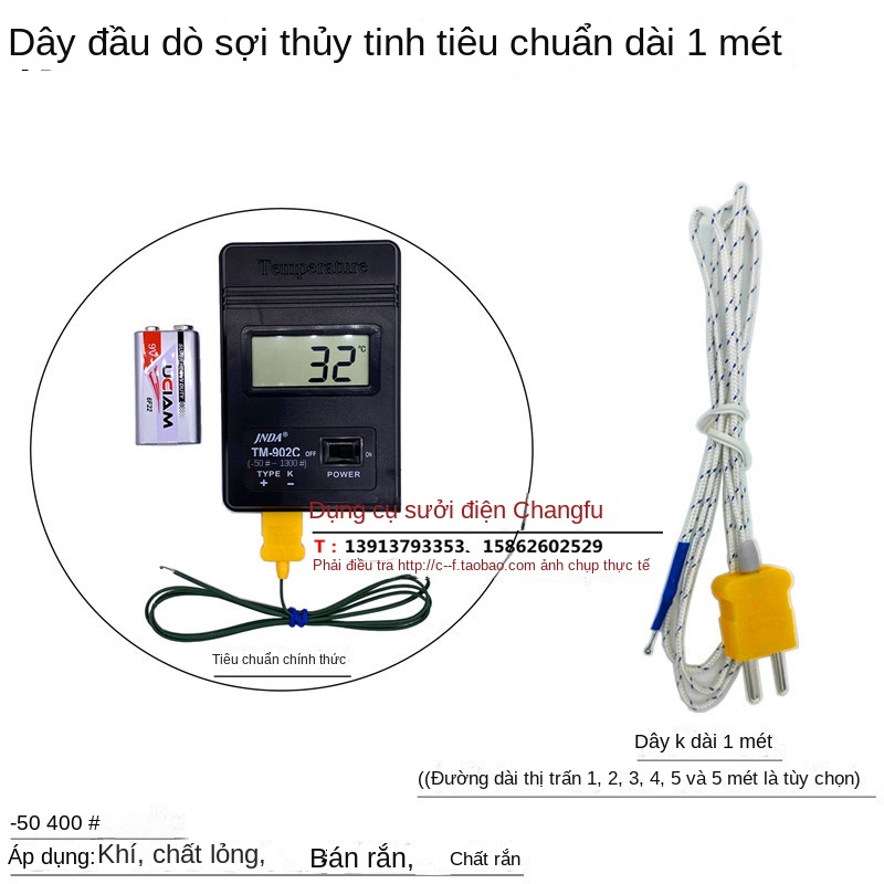 Đồng hồ nhiệt độ số TM902C – Nhiệt độ cao, đo nhanh, công nghiệp, cảm biến nhiệt điện K bề mặt - Tiêu chuẩn + đầu dò 3×200mm