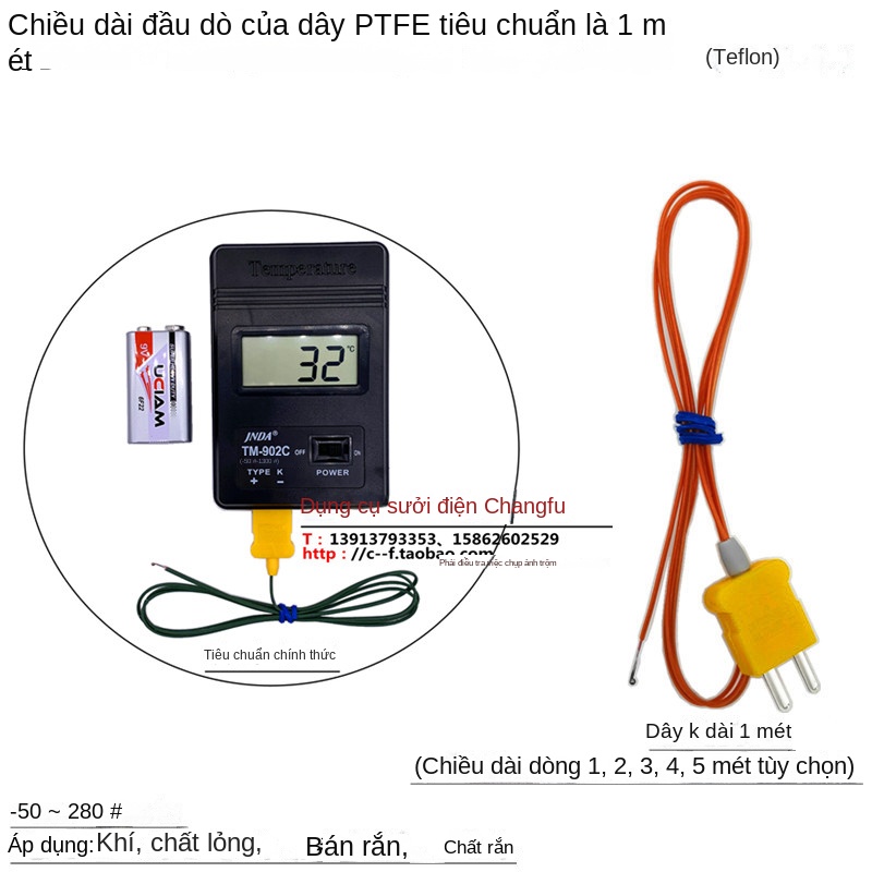 Đồng hồ nhiệt độ số TM902C – Nhiệt độ cao, đo nhanh, công nghiệp, cảm biến nhiệt điện K bề mặt - Tiêu chuẩn + que dò tay cầm lớn 6×1000mm