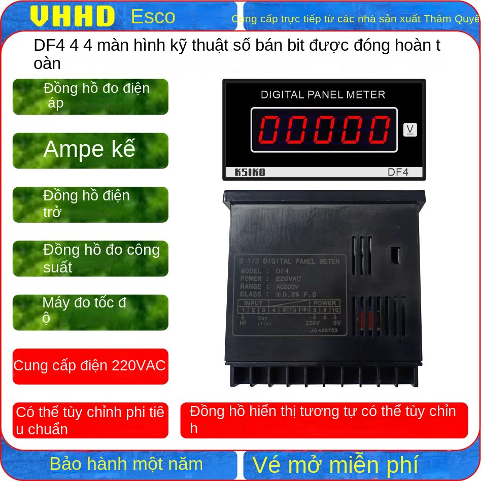 Đồng hồ số 4½ VHHD DF4 – Mặt đồng hồ hiển thị trực tiếp, đo điện áp DC/AC, dòng điện, điện trở, công suất, tốc độ, hàng chính hãng – DF4 DC200mA (0–199.9), nguồn 220VAC