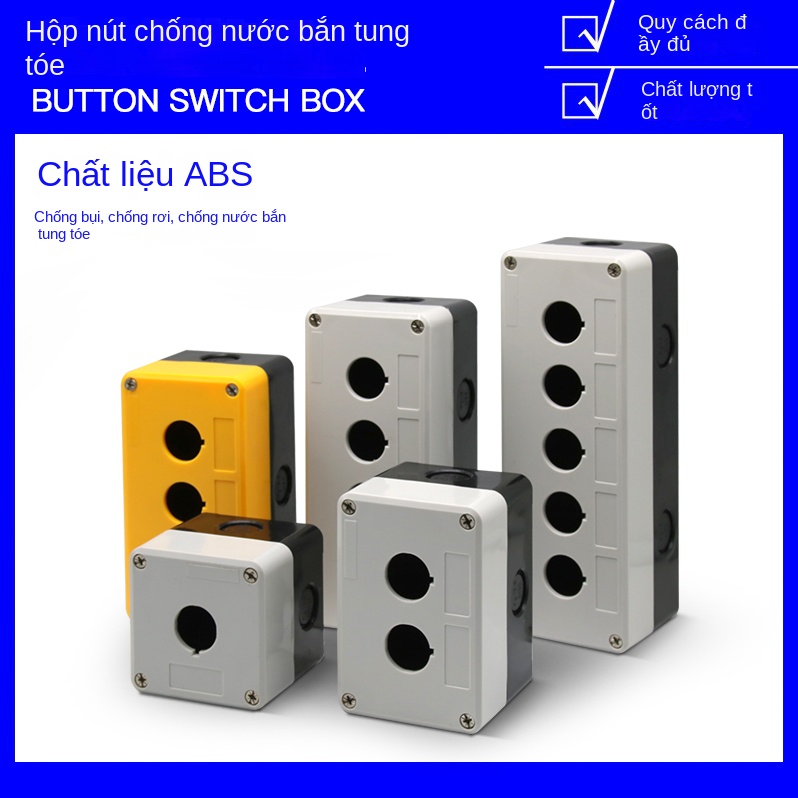 Hộp nút nhấn BX3-22, 1–6 lỗ, hộp điều khiển nút nhấn, nhựa ABS chống cháy, lỗ 22mm, chống nước - Tăng cao 2 lỗ + đèn
