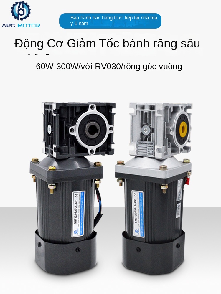 Hộp số NMRV030 bánh vít – bánh răng kết hợp động cơ AC 25W–250W, điều chỉnh tốc độ, motor giảm tốc, biến tốc - RV030 + motor 200W